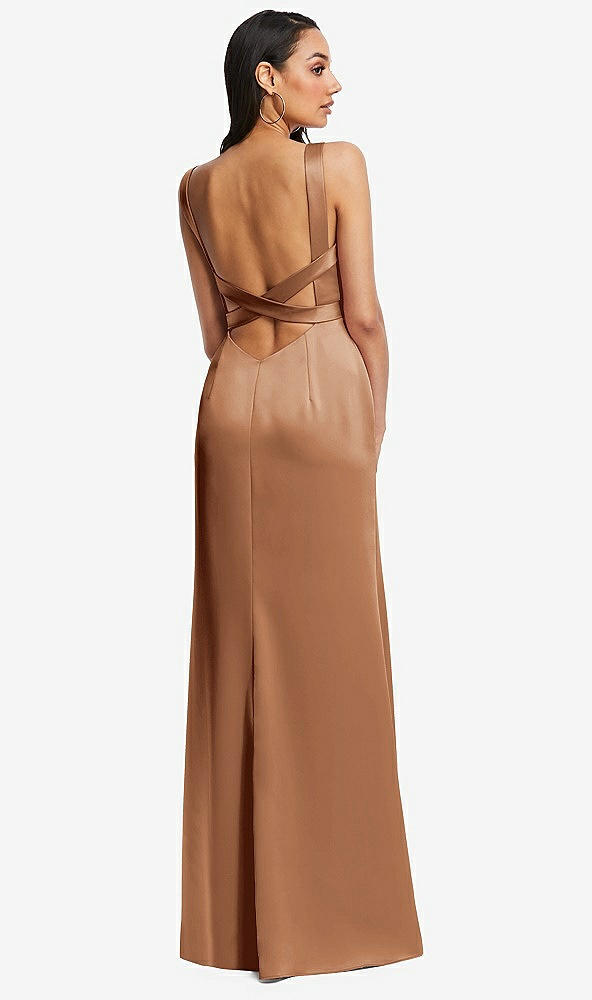 Back View - Toffee Framed Bodice Criss Criss Open Back A-Line Maxi Dress