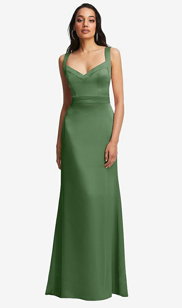 Front View - Vineyard Green Framed Bodice Criss Criss Open Back A-Line Maxi Dress
