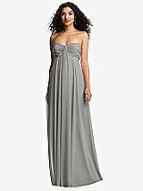 Alt View 2 Thumbnail - Chelsea Gray Strapless Empire Waist Cutout Maxi Dress with Covered Button Detail