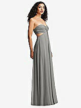 Alt View 3 Thumbnail - Chelsea Gray Strapless Empire Waist Cutout Maxi Dress with Covered Button Detail
