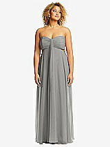 Front View Thumbnail - Chelsea Gray Strapless Empire Waist Cutout Maxi Dress with Covered Button Detail