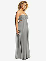 Side View Thumbnail - Chelsea Gray Strapless Empire Waist Cutout Maxi Dress with Covered Button Detail