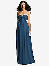 Alt View 2 Thumbnail - Dusk Blue Strapless Empire Waist Cutout Maxi Dress with Covered Button Detail
