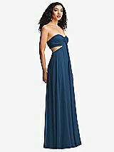 Alt View 3 Thumbnail - Dusk Blue Strapless Empire Waist Cutout Maxi Dress with Covered Button Detail