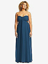 Front View Thumbnail - Dusk Blue Strapless Empire Waist Cutout Maxi Dress with Covered Button Detail