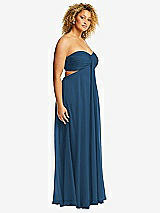 Side View Thumbnail - Dusk Blue Strapless Empire Waist Cutout Maxi Dress with Covered Button Detail