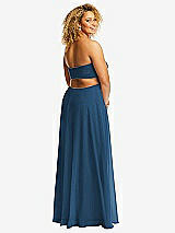 Rear View Thumbnail - Dusk Blue Strapless Empire Waist Cutout Maxi Dress with Covered Button Detail