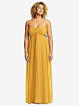 Front View Thumbnail - NYC Yellow Strapless Empire Waist Cutout Maxi Dress with Covered Button Detail