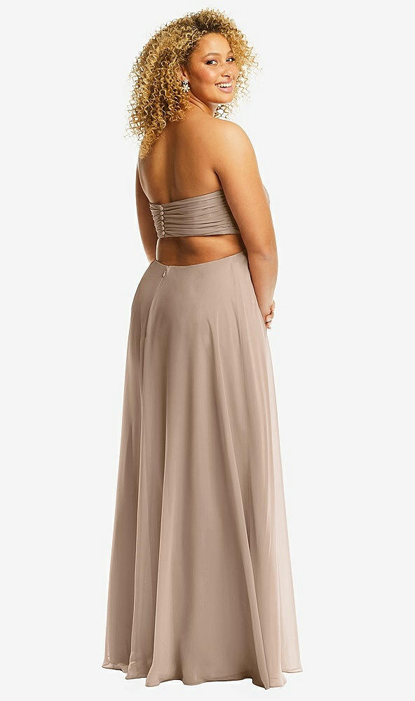 Back View - Topaz Strapless Empire Waist Cutout Maxi Dress with Covered Button Detail