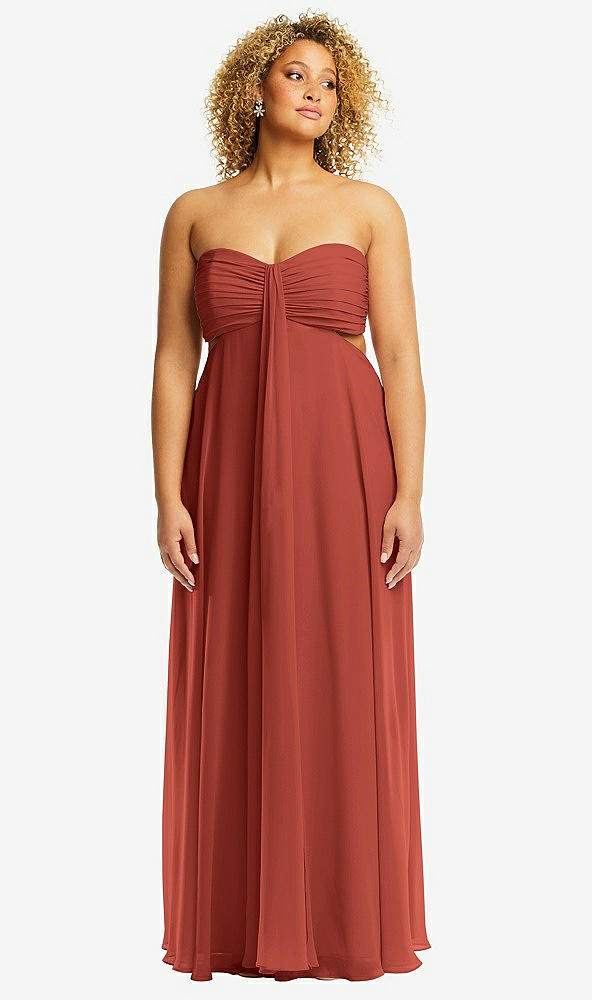 Front View - Amber Sunset Strapless Empire Waist Cutout Maxi Dress with Covered Button Detail