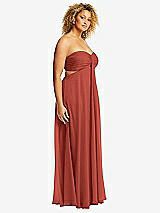 Side View Thumbnail - Amber Sunset Strapless Empire Waist Cutout Maxi Dress with Covered Button Detail
