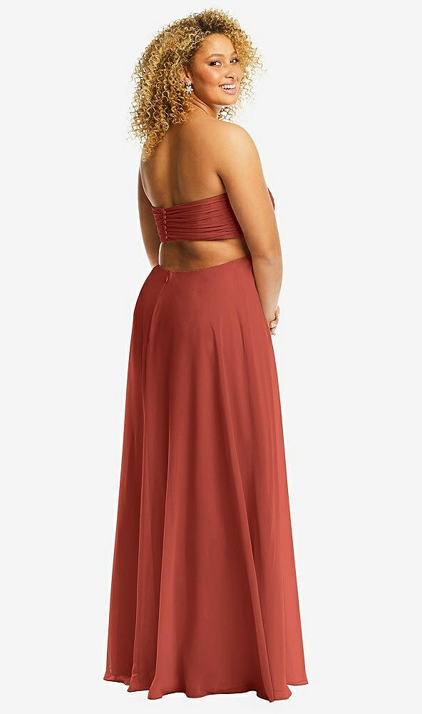 Back View - Amber Sunset Strapless Empire Waist Cutout Maxi Dress with Covered Button Detail
