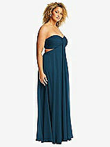 Side View Thumbnail - Atlantic Blue Strapless Empire Waist Cutout Maxi Dress with Covered Button Detail