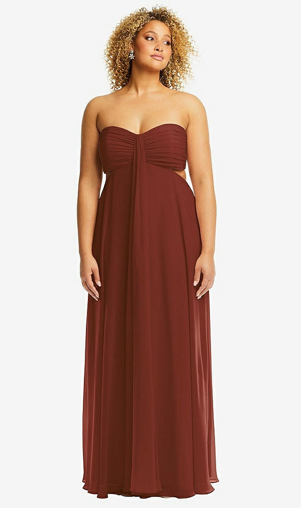 Front View - Auburn Moon Strapless Empire Waist Cutout Maxi Dress with Covered Button Detail