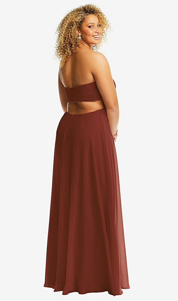 Back View - Auburn Moon Strapless Empire Waist Cutout Maxi Dress with Covered Button Detail