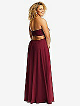 Rear View Thumbnail - Burgundy Strapless Empire Waist Cutout Maxi Dress with Covered Button Detail