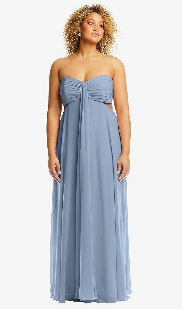 Front View - Cloudy Strapless Empire Waist Cutout Maxi Dress with Covered Button Detail