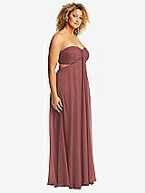 Side View Thumbnail - English Rose Strapless Empire Waist Cutout Maxi Dress with Covered Button Detail