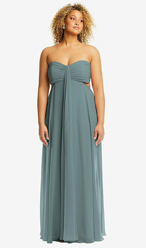 Front View - Icelandic Strapless Empire Waist Cutout Maxi Dress with Covered Button Detail
