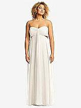 Front View Thumbnail - Ivory Strapless Empire Waist Cutout Maxi Dress with Covered Button Detail