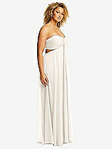 Side View Thumbnail - Ivory Strapless Empire Waist Cutout Maxi Dress with Covered Button Detail