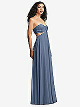 Alt View 3 Thumbnail - Larkspur Blue Strapless Empire Waist Cutout Maxi Dress with Covered Button Detail