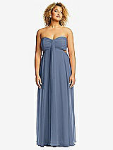 Front View Thumbnail - Larkspur Blue Strapless Empire Waist Cutout Maxi Dress with Covered Button Detail