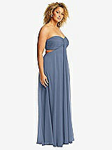 Side View Thumbnail - Larkspur Blue Strapless Empire Waist Cutout Maxi Dress with Covered Button Detail