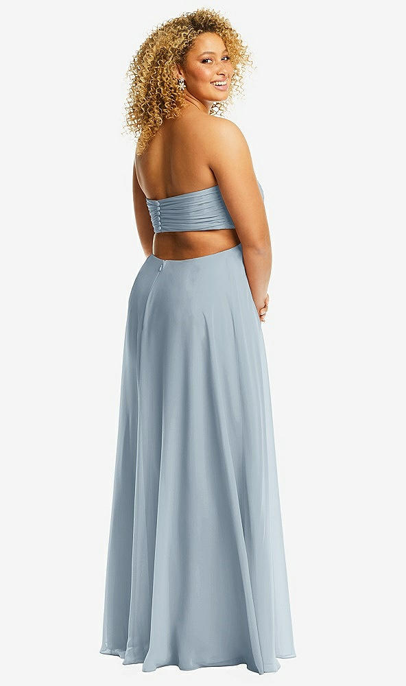 Back View - Mist Strapless Empire Waist Cutout Maxi Dress with Covered Button Detail