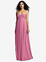 Alt View 2 Thumbnail - Orchid Pink Strapless Empire Waist Cutout Maxi Dress with Covered Button Detail