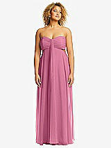 Front View Thumbnail - Orchid Pink Strapless Empire Waist Cutout Maxi Dress with Covered Button Detail