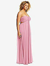 Side View Thumbnail - Peony Pink Strapless Empire Waist Cutout Maxi Dress with Covered Button Detail