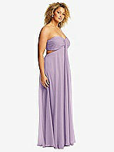 Side View Thumbnail - Pale Purple Strapless Empire Waist Cutout Maxi Dress with Covered Button Detail