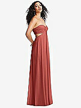 Alt View 1 Thumbnail - Coral Pink Strapless Empire Waist Cutout Maxi Dress with Covered Button Detail