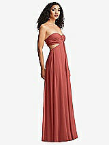 Alt View 3 Thumbnail - Coral Pink Strapless Empire Waist Cutout Maxi Dress with Covered Button Detail