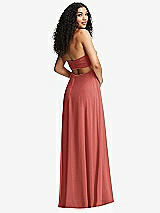 Alt View 4 Thumbnail - Coral Pink Strapless Empire Waist Cutout Maxi Dress with Covered Button Detail
