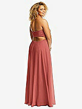 Rear View Thumbnail - Coral Pink Strapless Empire Waist Cutout Maxi Dress with Covered Button Detail