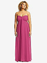 Front View Thumbnail - Tea Rose Strapless Empire Waist Cutout Maxi Dress with Covered Button Detail