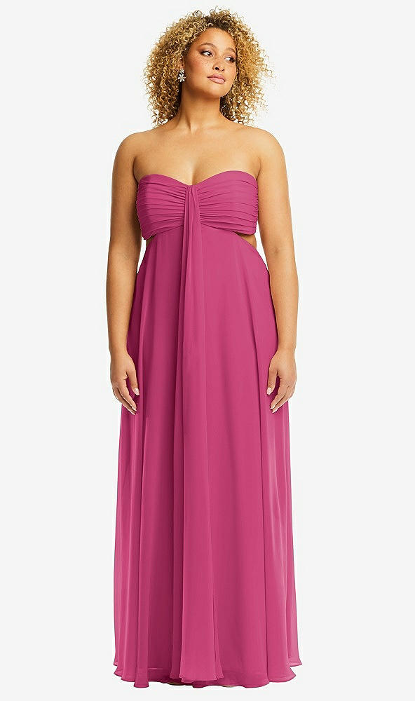 Front View - Tea Rose Strapless Empire Waist Cutout Maxi Dress with Covered Button Detail