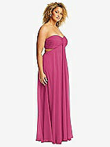 Side View Thumbnail - Tea Rose Strapless Empire Waist Cutout Maxi Dress with Covered Button Detail