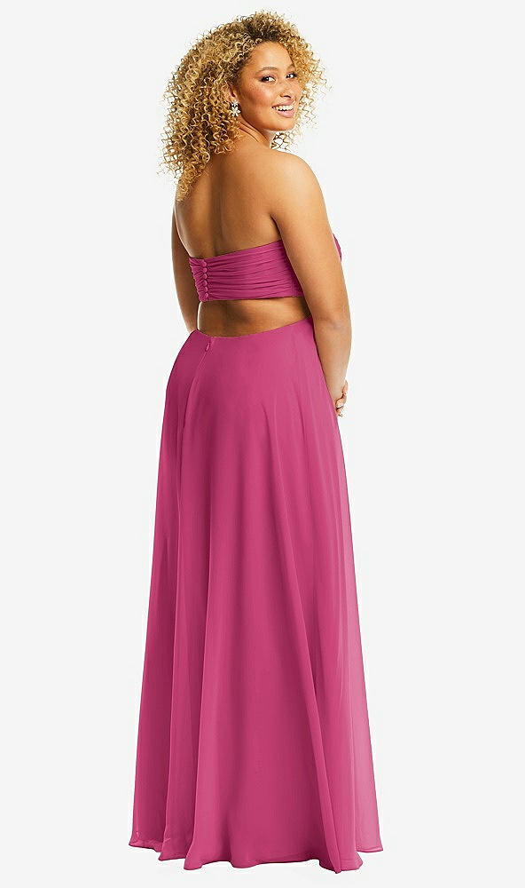 Back View - Tea Rose Strapless Empire Waist Cutout Maxi Dress with Covered Button Detail
