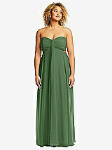 Front View Thumbnail - Vineyard Green Strapless Empire Waist Cutout Maxi Dress with Covered Button Detail