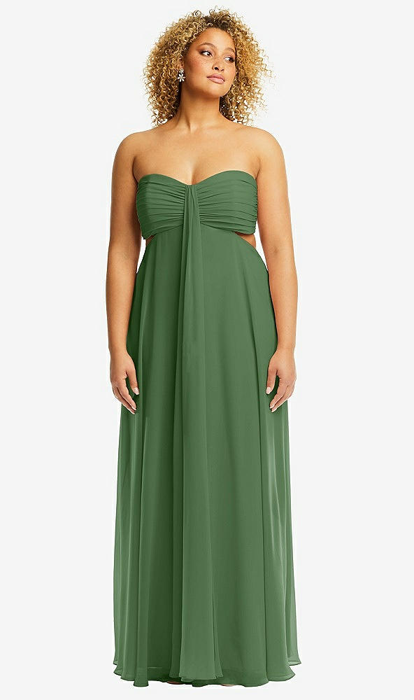 Front View - Vineyard Green Strapless Empire Waist Cutout Maxi Dress with Covered Button Detail