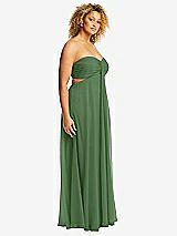 Side View Thumbnail - Vineyard Green Strapless Empire Waist Cutout Maxi Dress with Covered Button Detail
