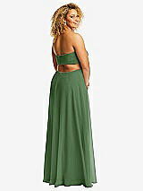 Rear View Thumbnail - Vineyard Green Strapless Empire Waist Cutout Maxi Dress with Covered Button Detail