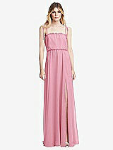 Front View Thumbnail - Peony Pink Skinny Tie-Shoulder Ruffle-Trimmed Blouson Maxi Dress