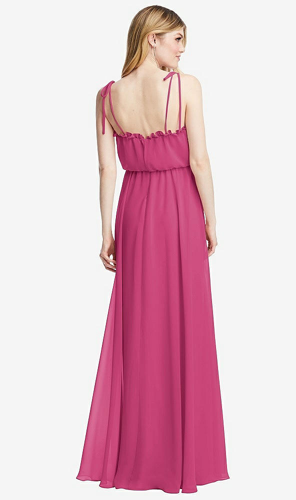 Back View - Tea Rose Skinny Tie-Shoulder Ruffle-Trimmed Blouson Maxi Dress