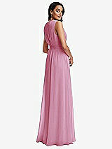 Rear View Thumbnail - Powder Pink Shirred Deep Plunge Neck Closed Back Chiffon Maxi Dress 