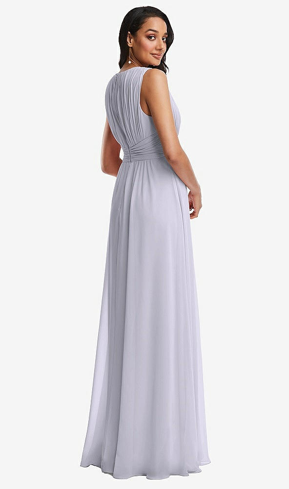 Back View - Silver Dove Shirred Deep Plunge Neck Closed Back Chiffon Maxi Dress 