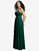 Side View Thumbnail - Hunter Green Dual Strap V-Neck Lace-Up Open-Back Maxi Dress